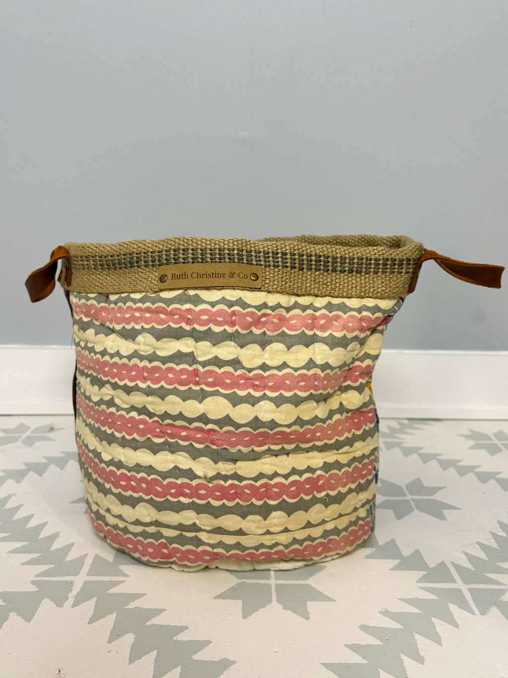 Heirloom Quilt Basket | Vintage Quilt Storage Basket with Leather Handles