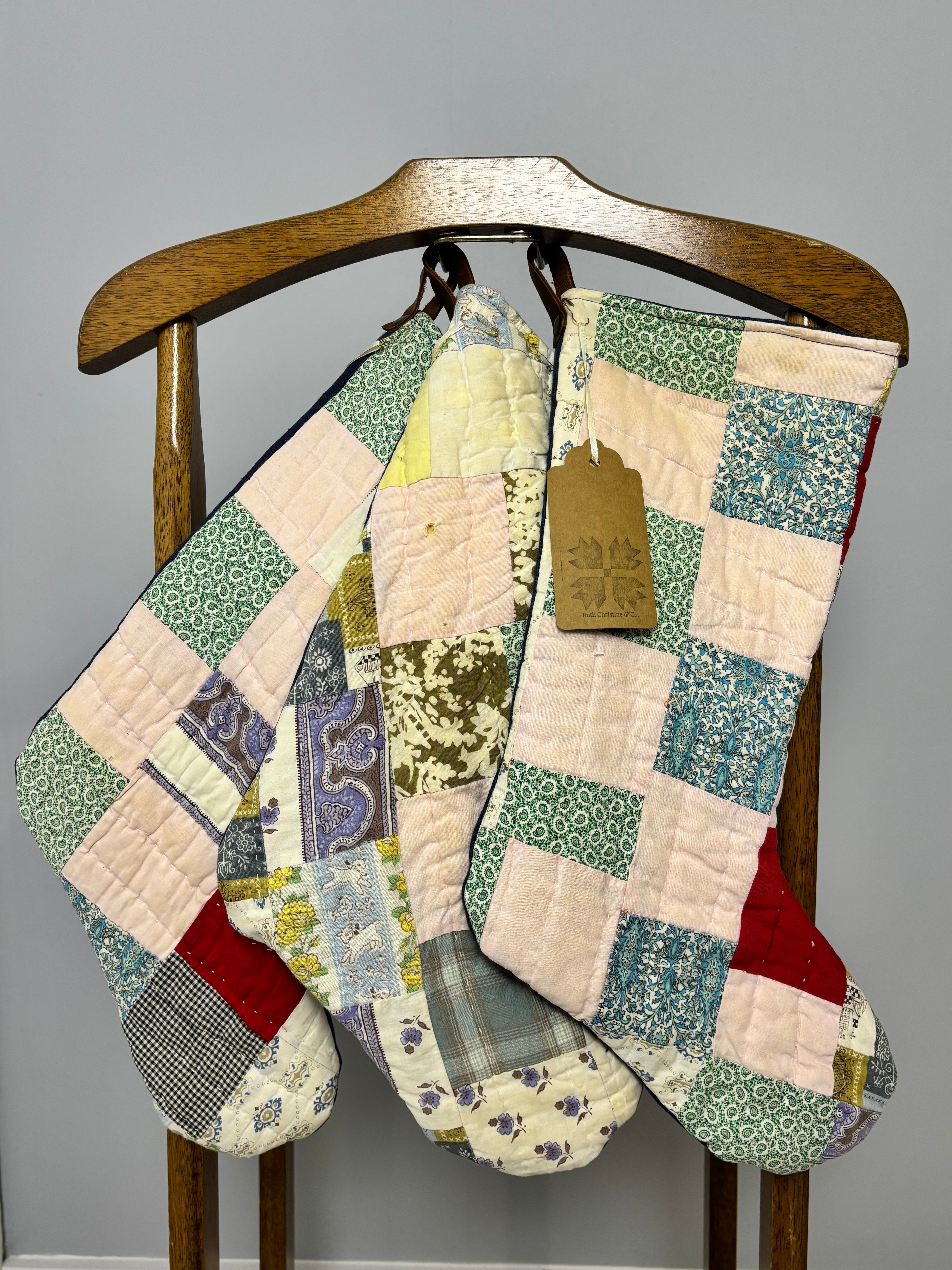 Set of 3 Heirloom Christmas Stockings | Vintage Quilt Stockings